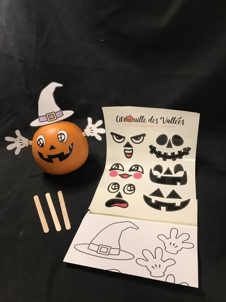 Kit citrouille décorée en Monsieur Patate, avec chapeau, mains et stickers autocollants