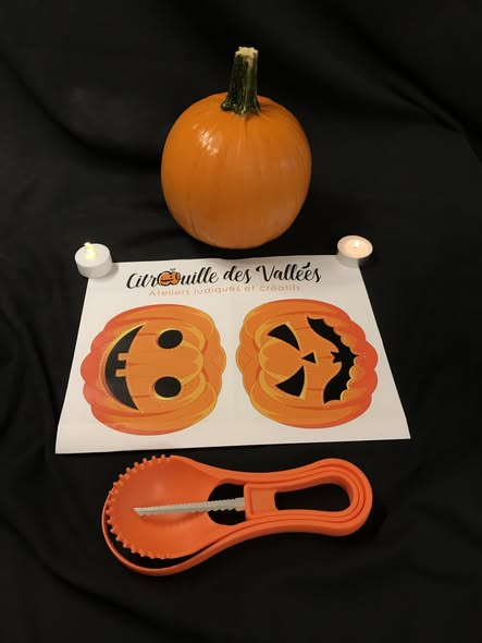 Kit de sculpture de citrouille avec pochoirs et bougie flamme ou led